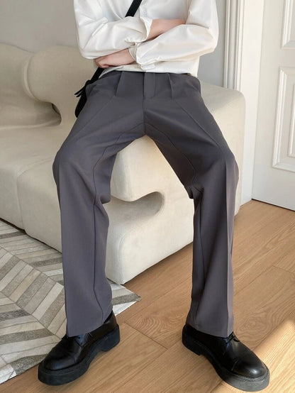 Men Semi Formal Straight Fit Korean Pants - Charcoal