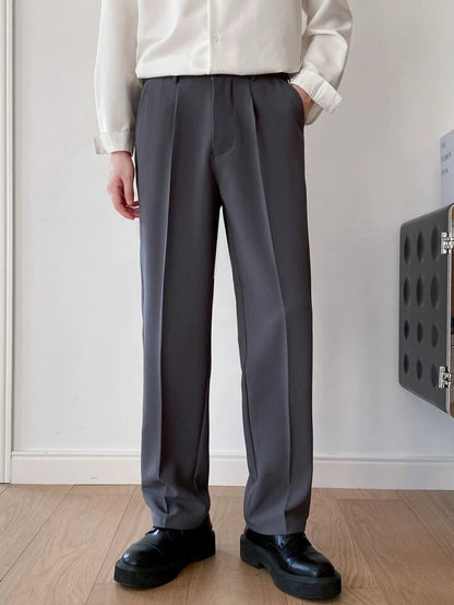 Men Semi Formal Straight Fit Korean Pants - Charcoal