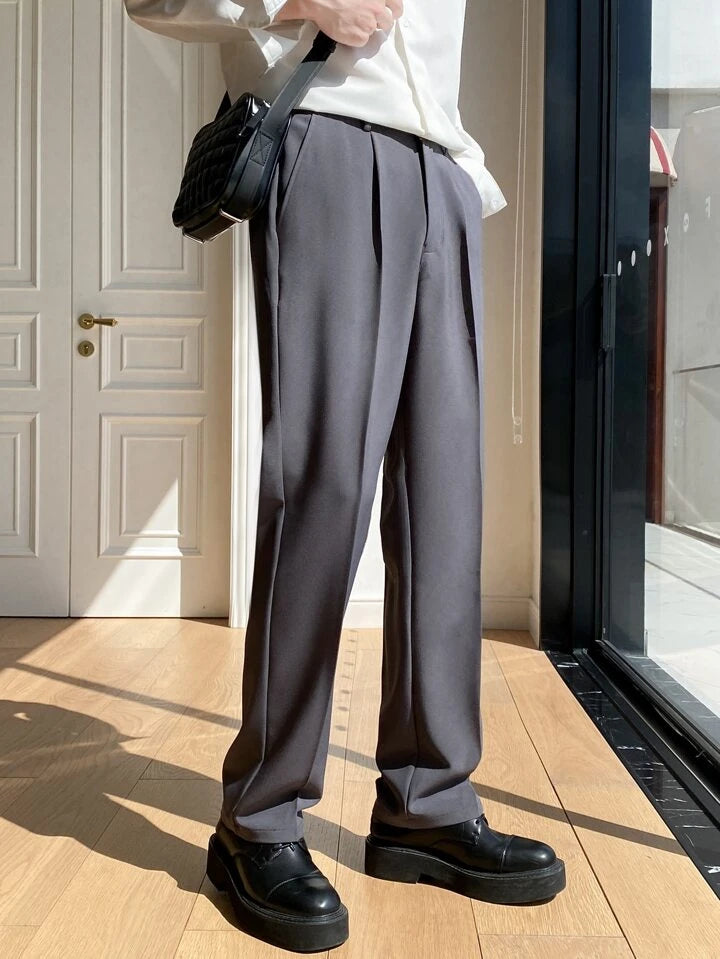 Men Semi Formal Straight Fit Korean Pants - Charcoal