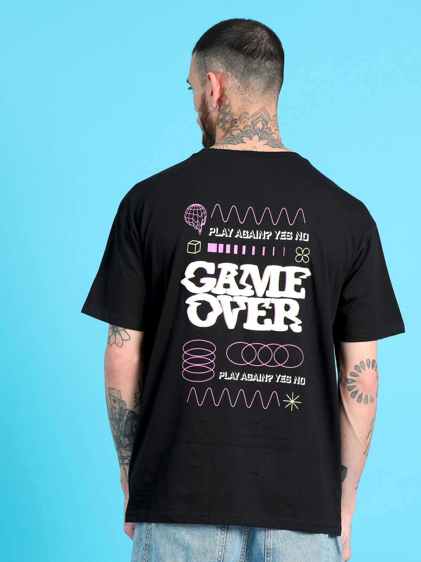 Men GAME OVER Printed Oversized T-Shirt
