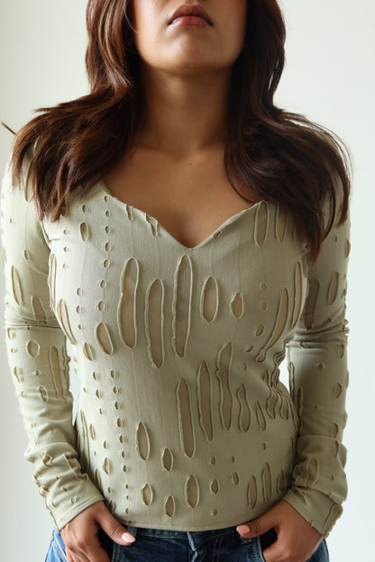 Amberline Ripped Fitted Top - Nude