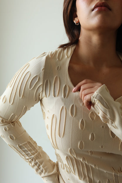 Amberline Ripped Fitted Top - Nude