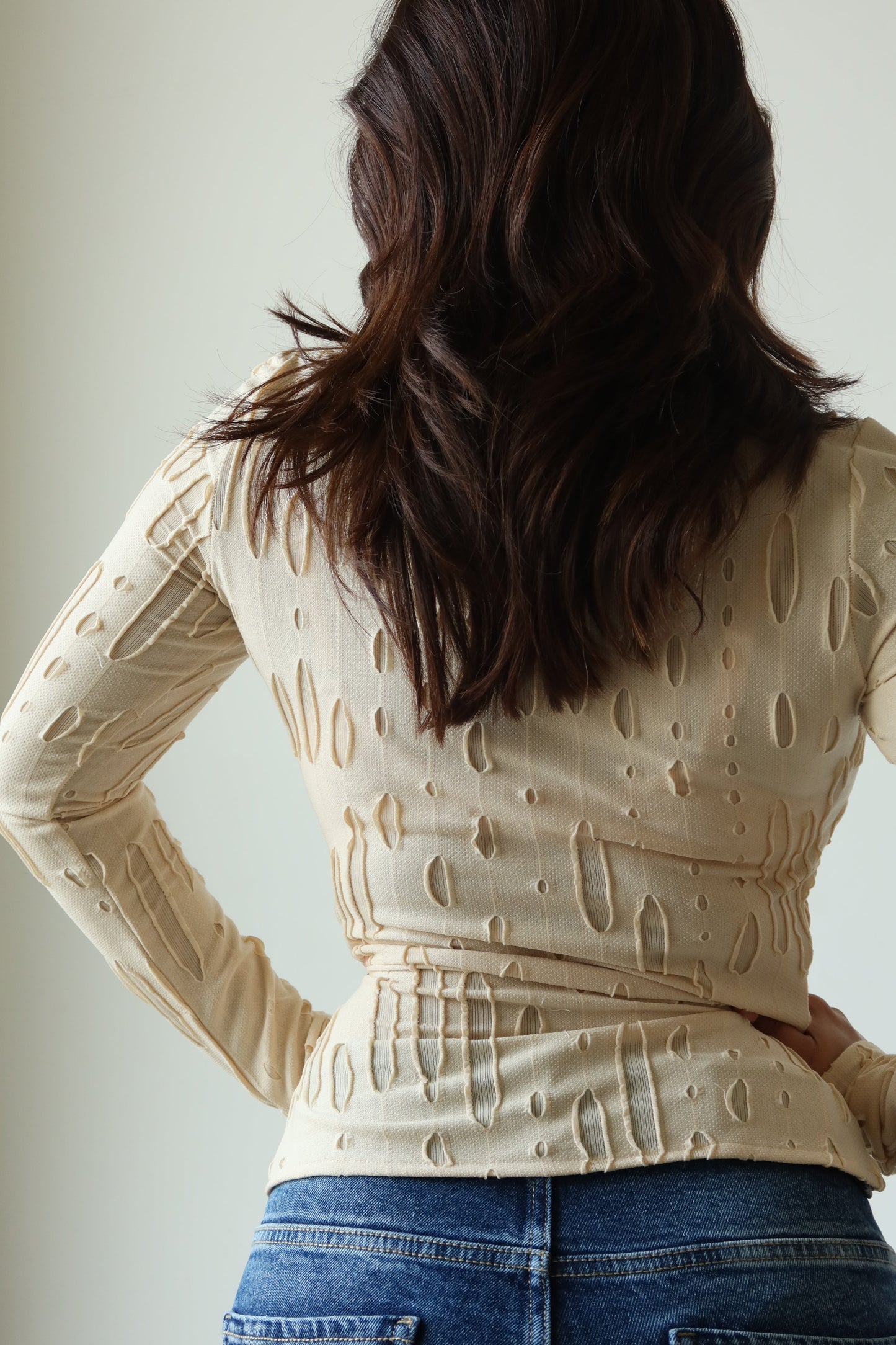 Amberline Ripped Fitted Top - Nude