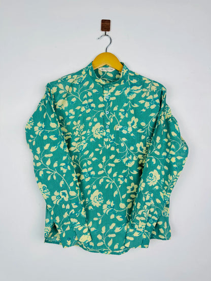 Blue Floral Kantha Short Kurta