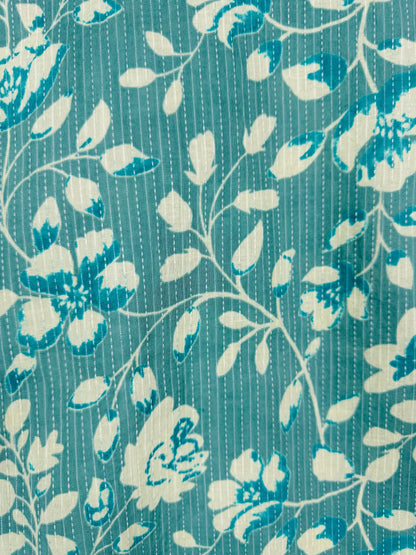 Blue Floral Kantha Short Kurta