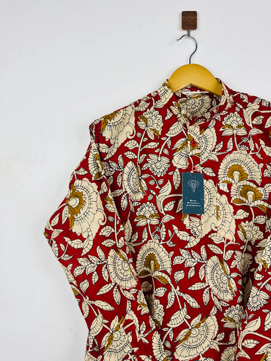 Red Floral Printed Short Kurta