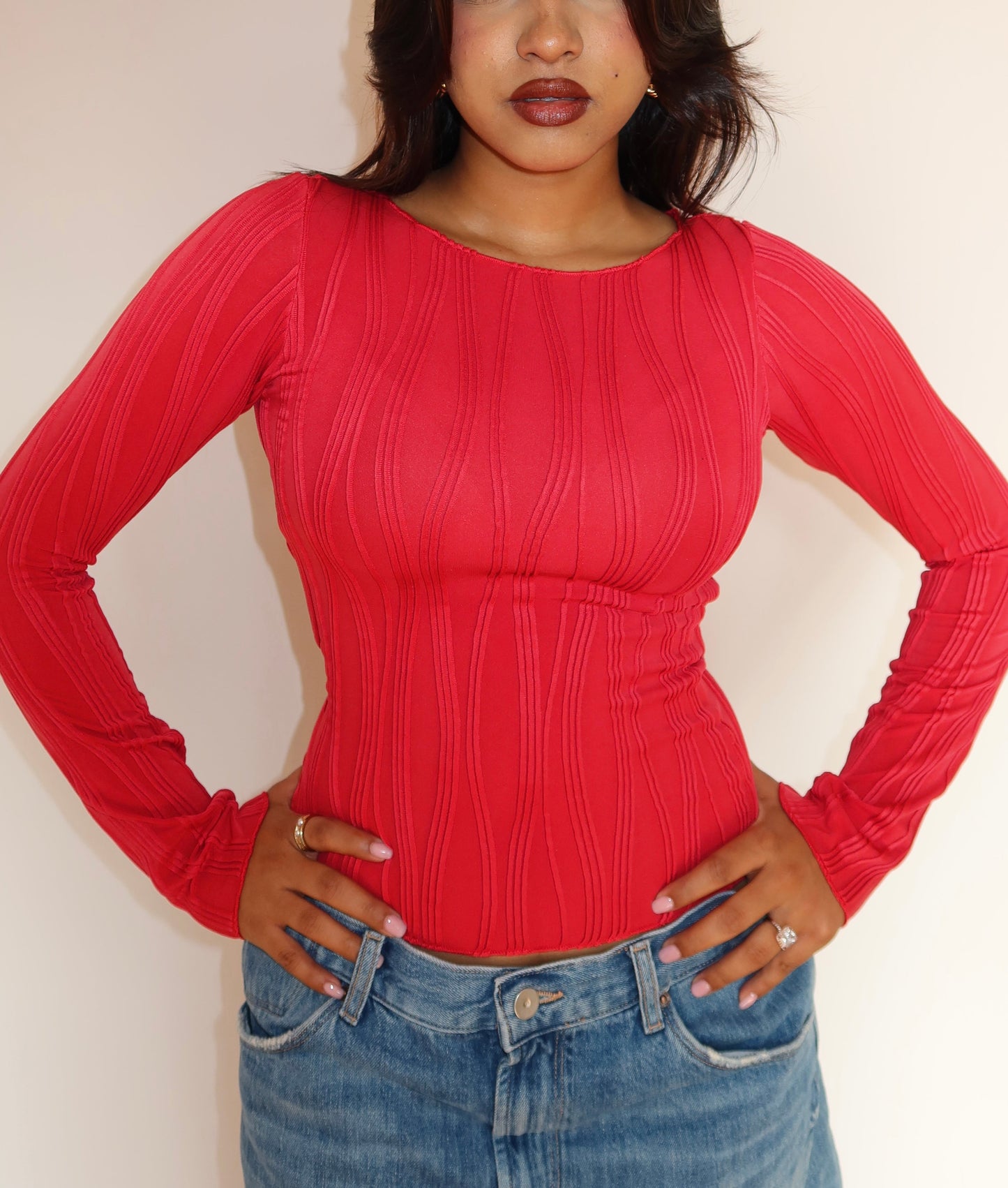 Wavy Aura Full Sleeve Top - Red