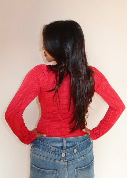 Wavy Aura Full Sleeve Top - Red