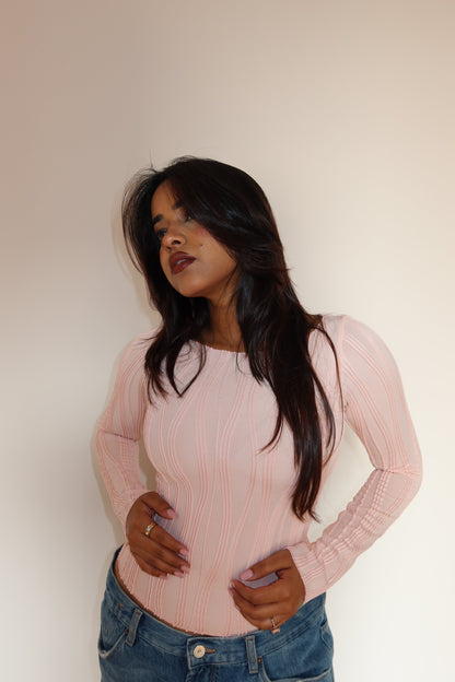 Wavy Aura Full Sleeve Top - Pink