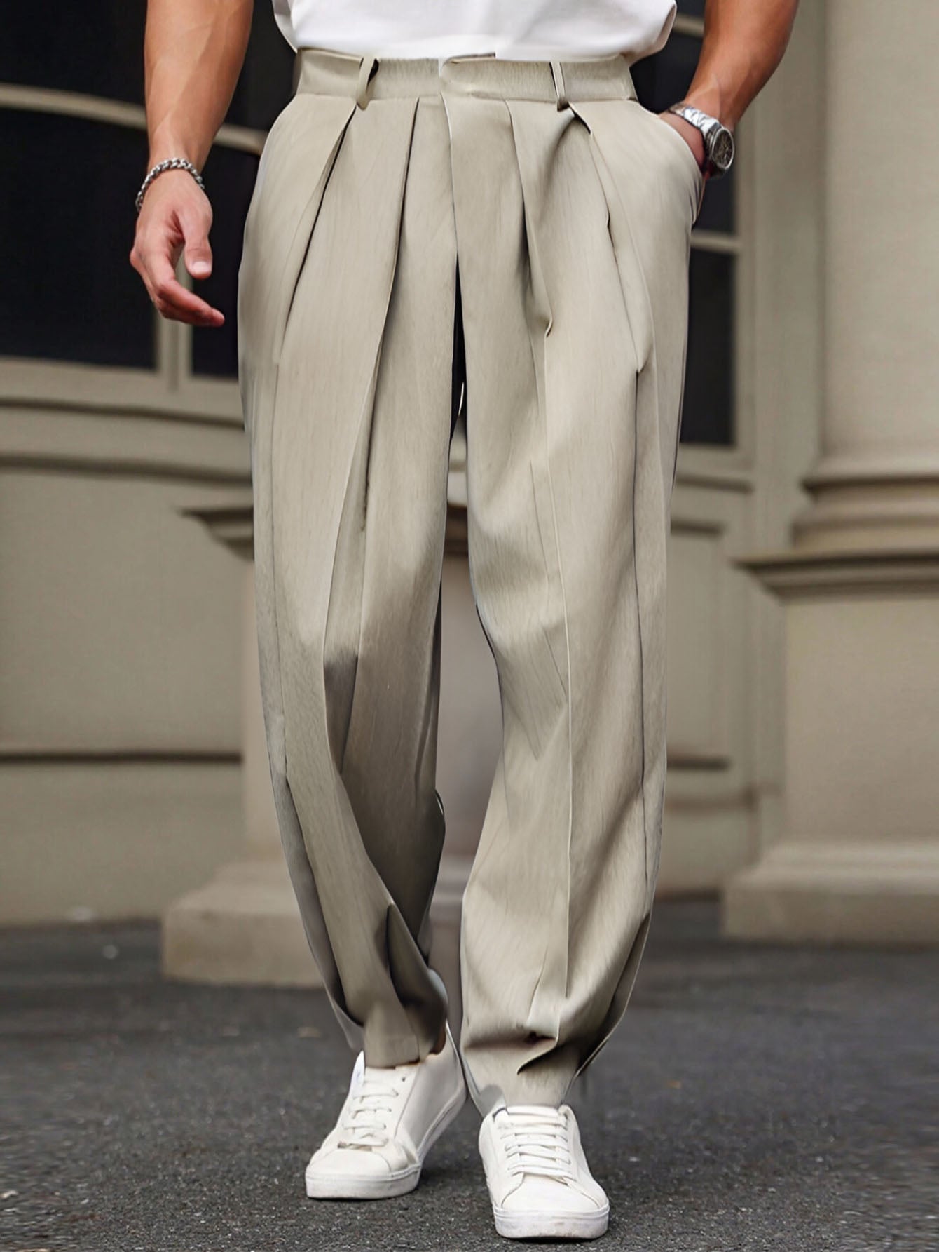 Neat Pleated Tailored Linen Pants - Sand