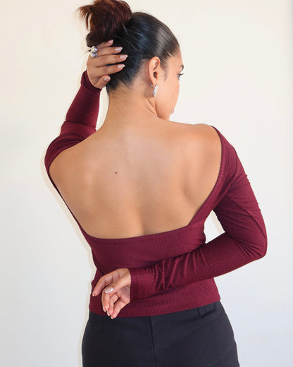 Bare Essence Jacquard Top - Maroon
