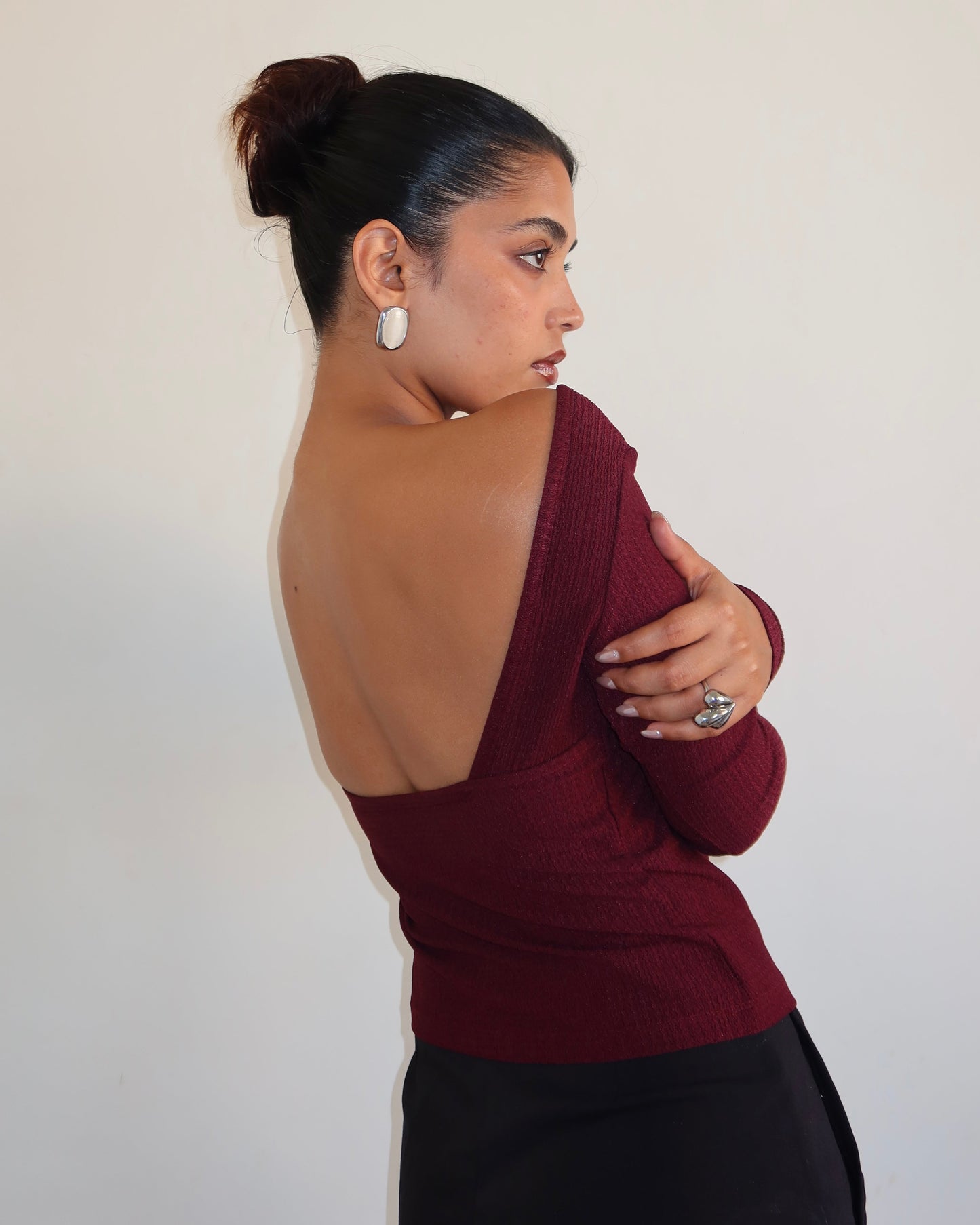 Bare Essence Jacquard Top - Maroon