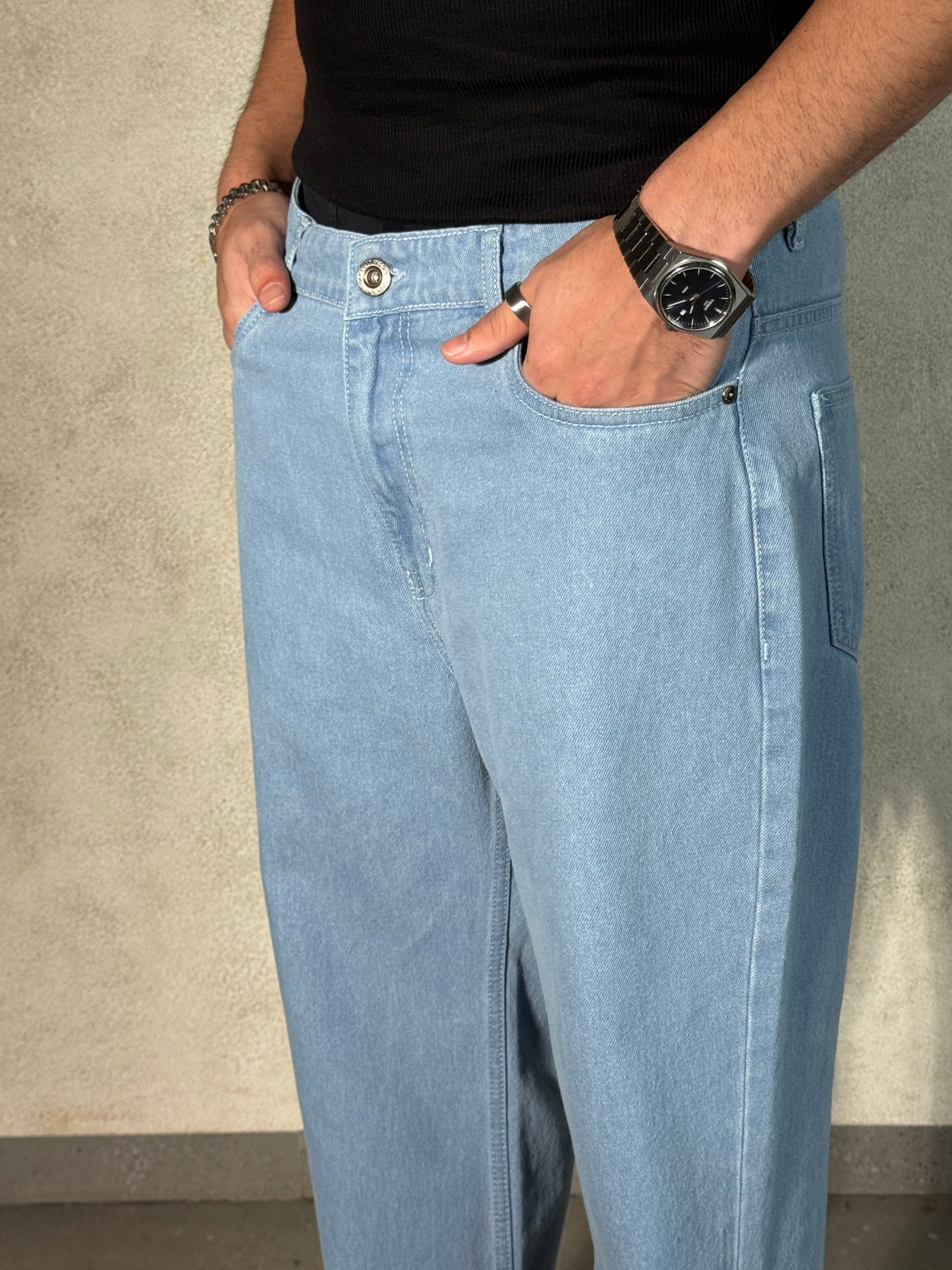 Slate Blue Baggy Fit Rigid Jeans