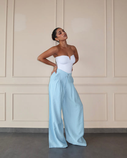 Defined Pleats Wide Leg Pants - Baby Blue