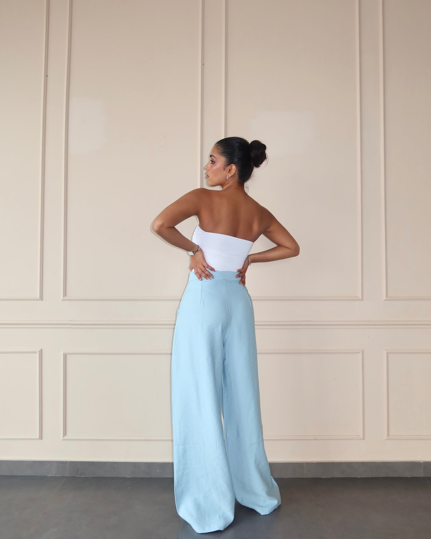 Defined Pleats Wide Leg Pants - Baby Blue
