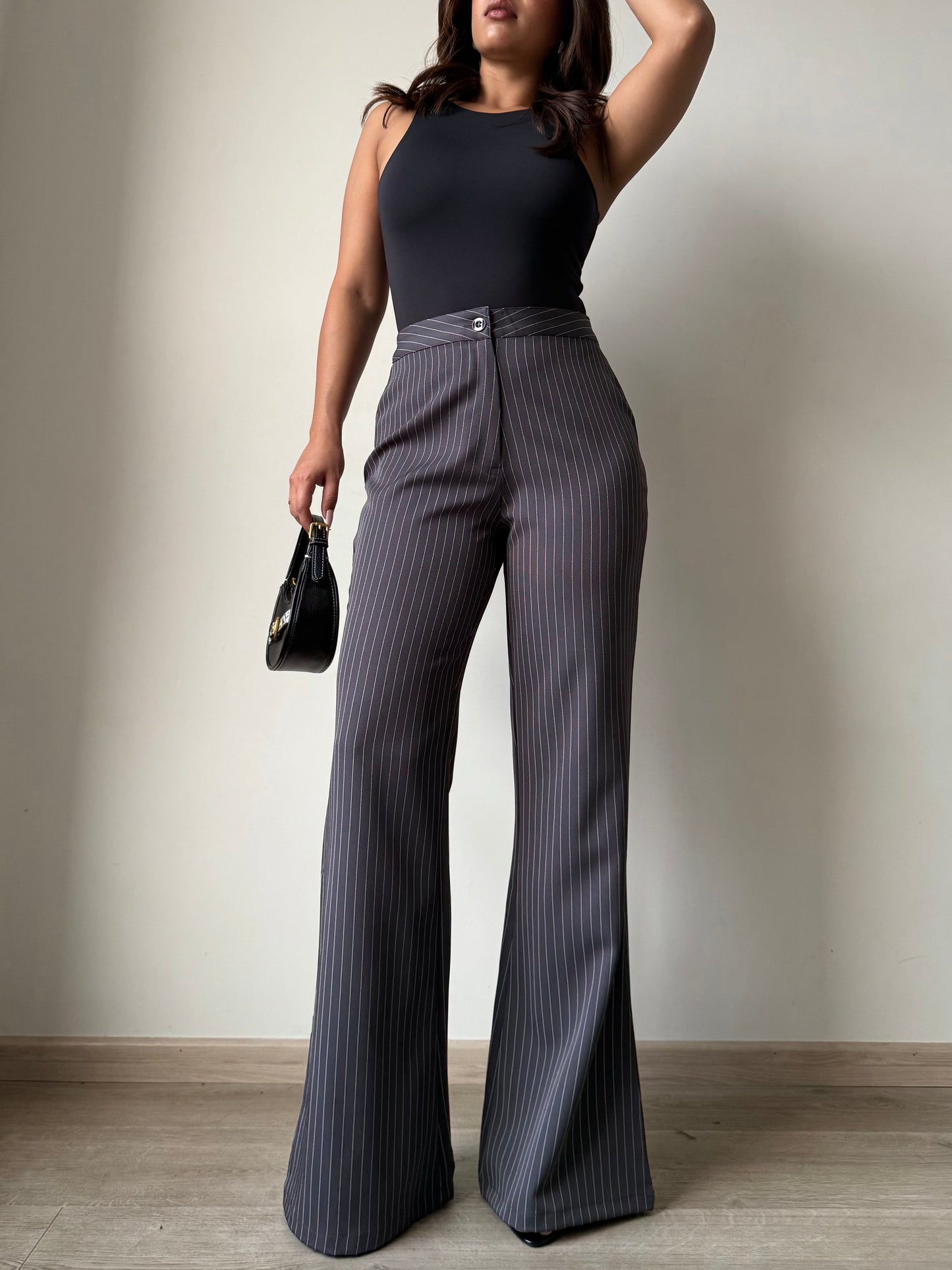 Flared Striped Statement Pants - Grey