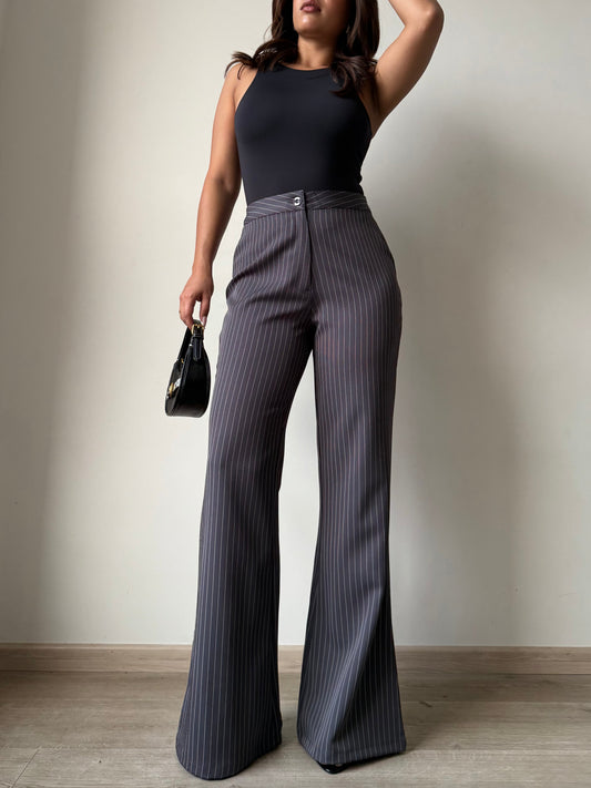 Flared Striped Statement Pants - Grey