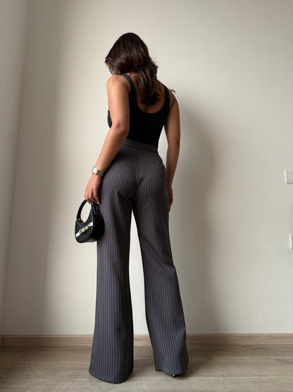 Flared Striped Statement Pants - Grey