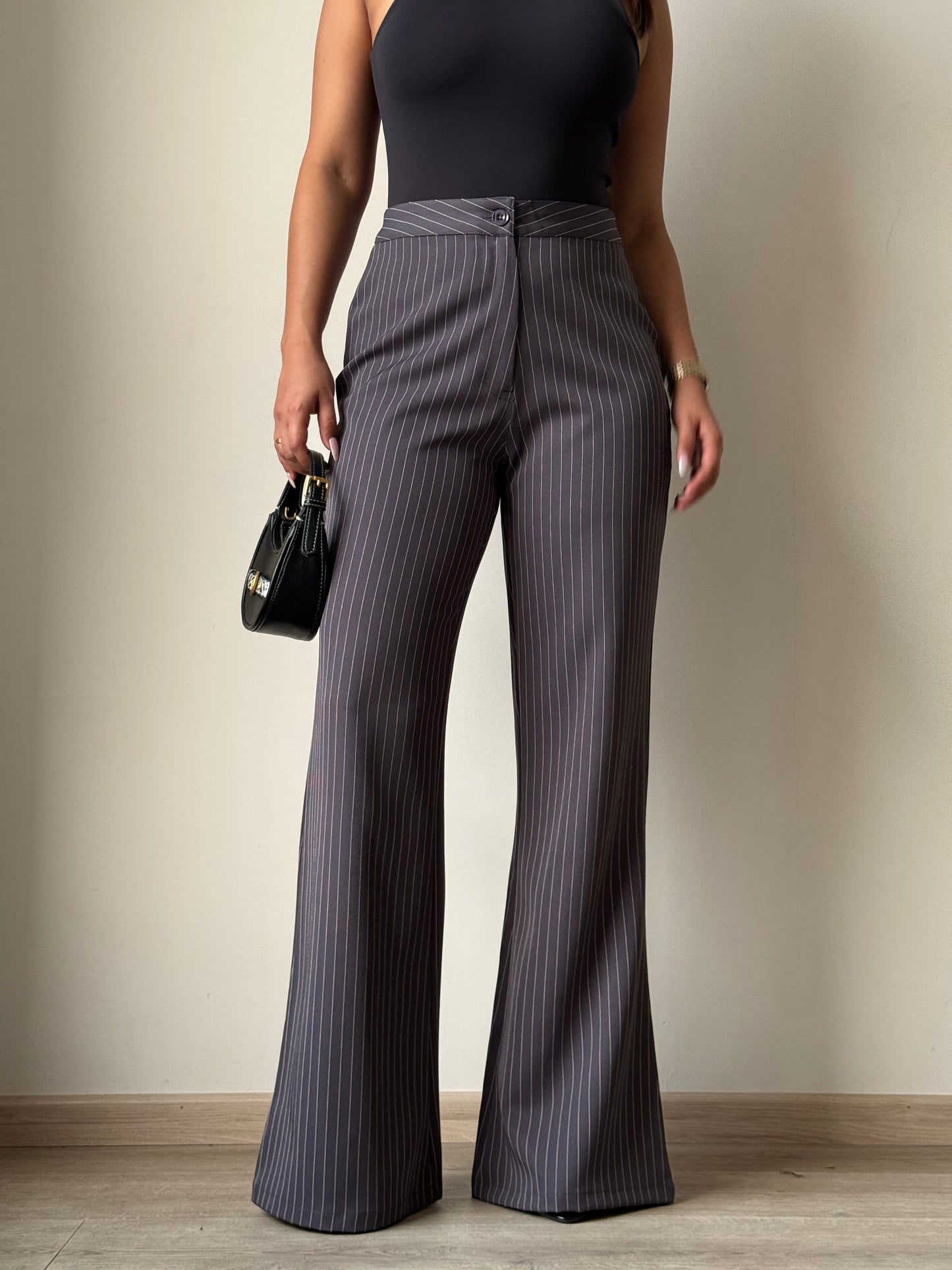 Flared Striped Statement Pants - Grey