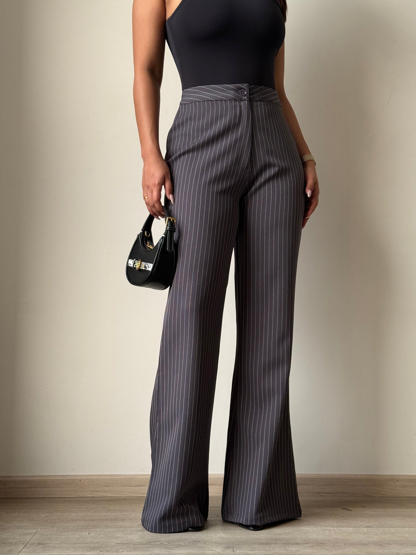 Flared Striped Statement Pants - Grey