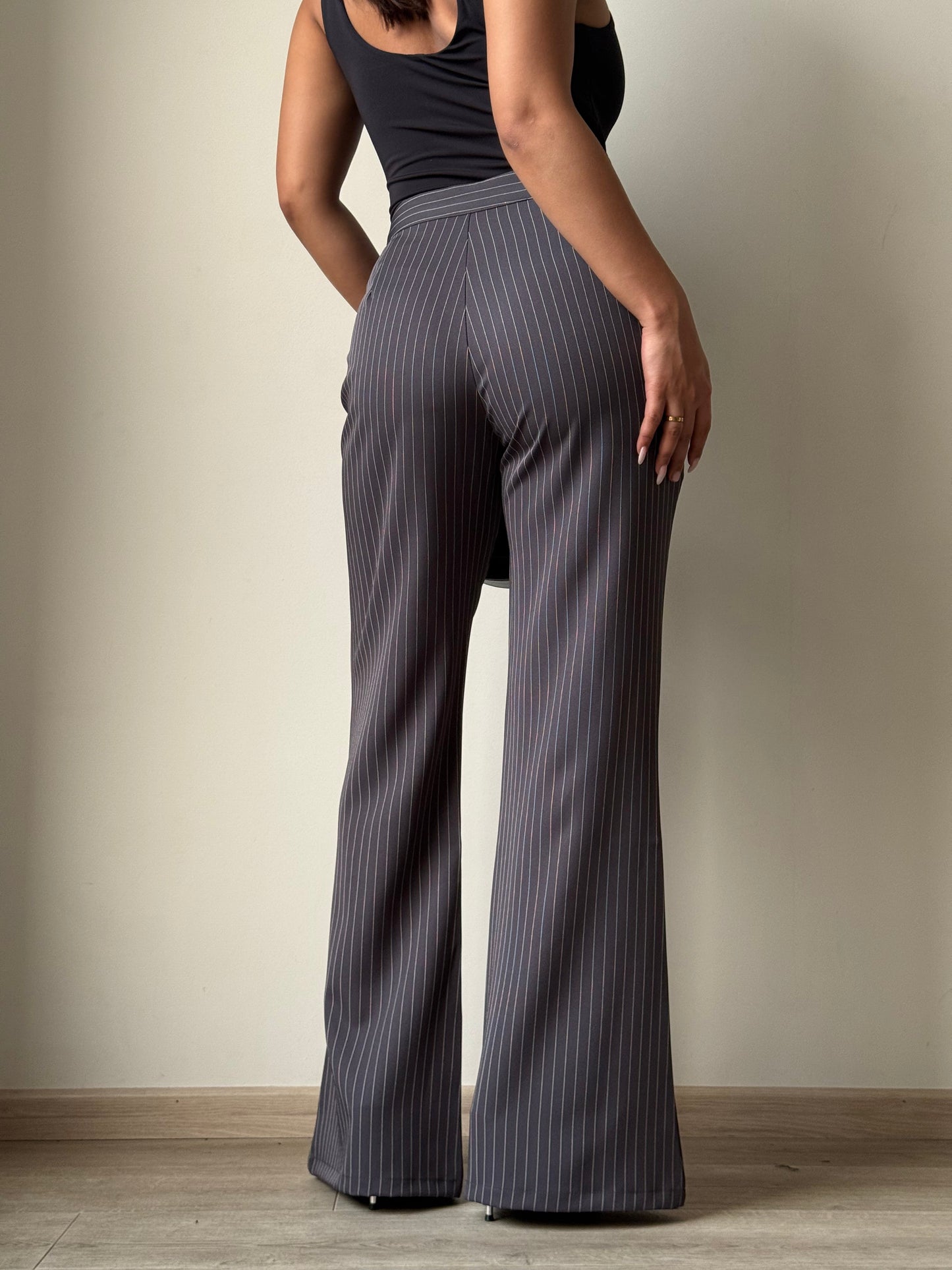 Flared Striped Statement Pants - Grey