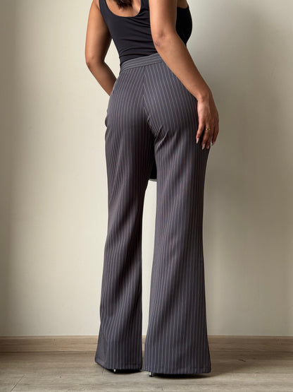 Flared Striped Statement Pants - Grey