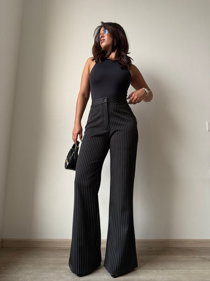 Flared Striped Statement Pants - Grey