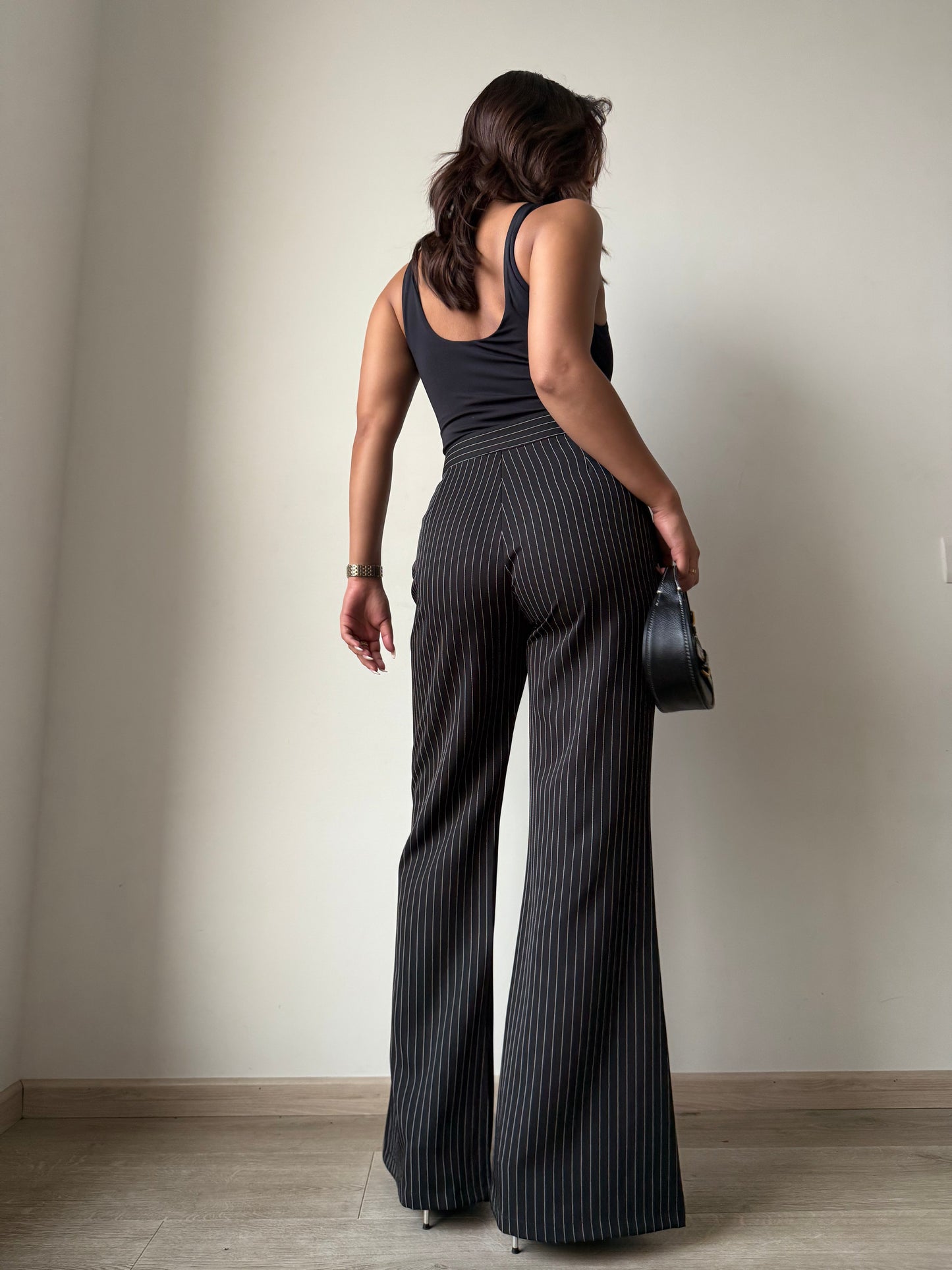 Flared Striped Statement Pants - Grey