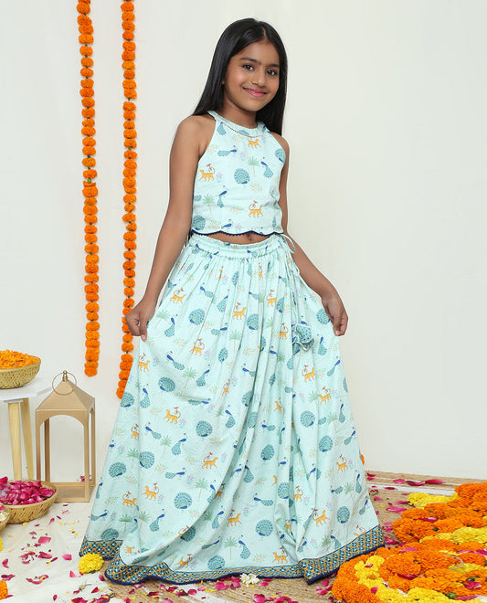 Rangeen Mor Lehanga and Halter Neck Blouse