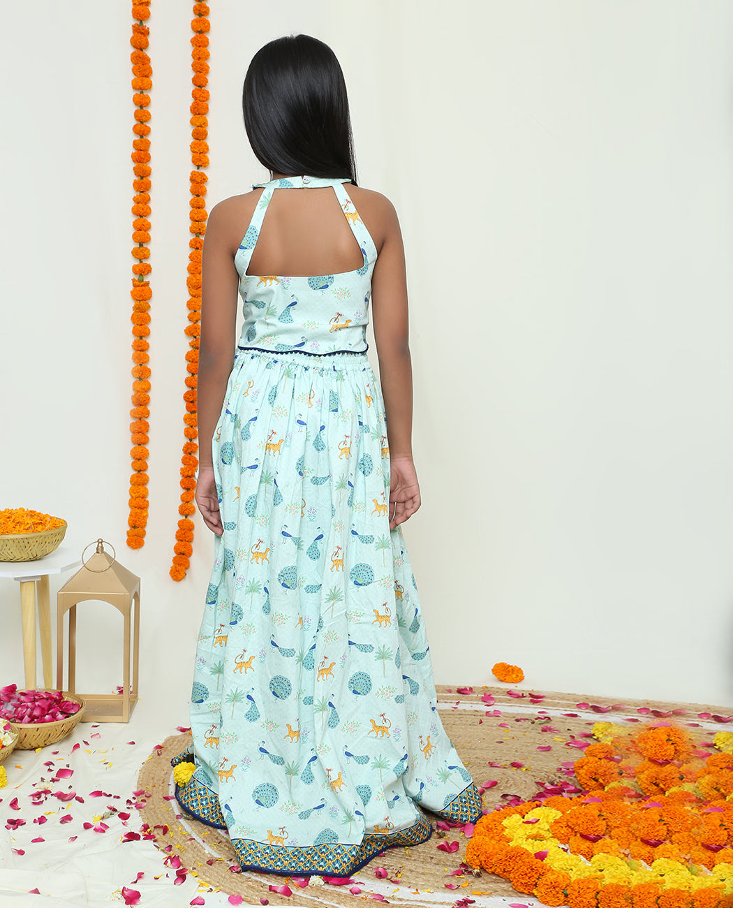 Rangeen Mor Lehanga and Halter Neck Blouse