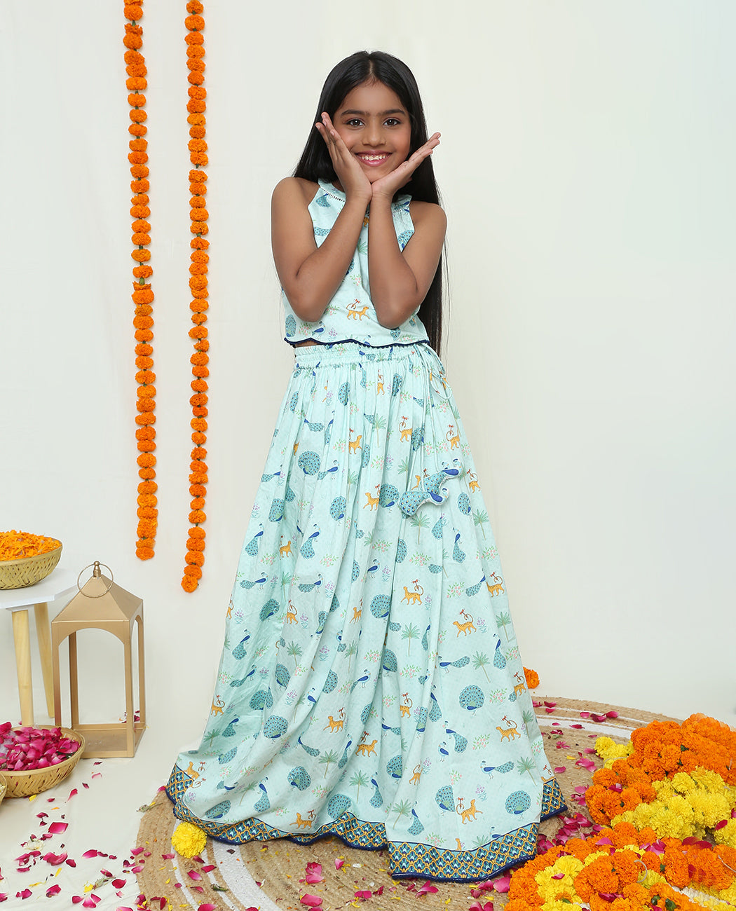 Rangeen Mor Lehanga and Halter Neck Blouse