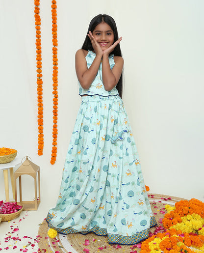 Rangeen Mor Lehanga and Halter Neck Blouse