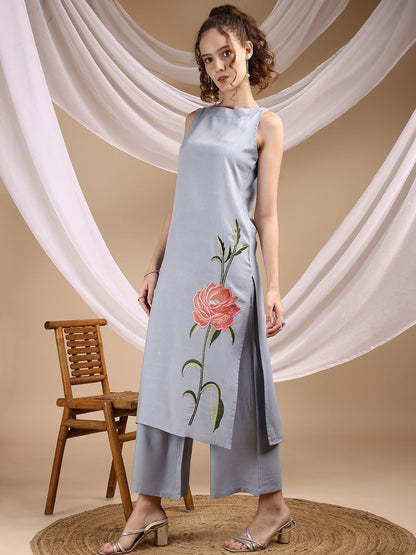 Embroidered Sleeveless Top With Palazzos Co-Ords