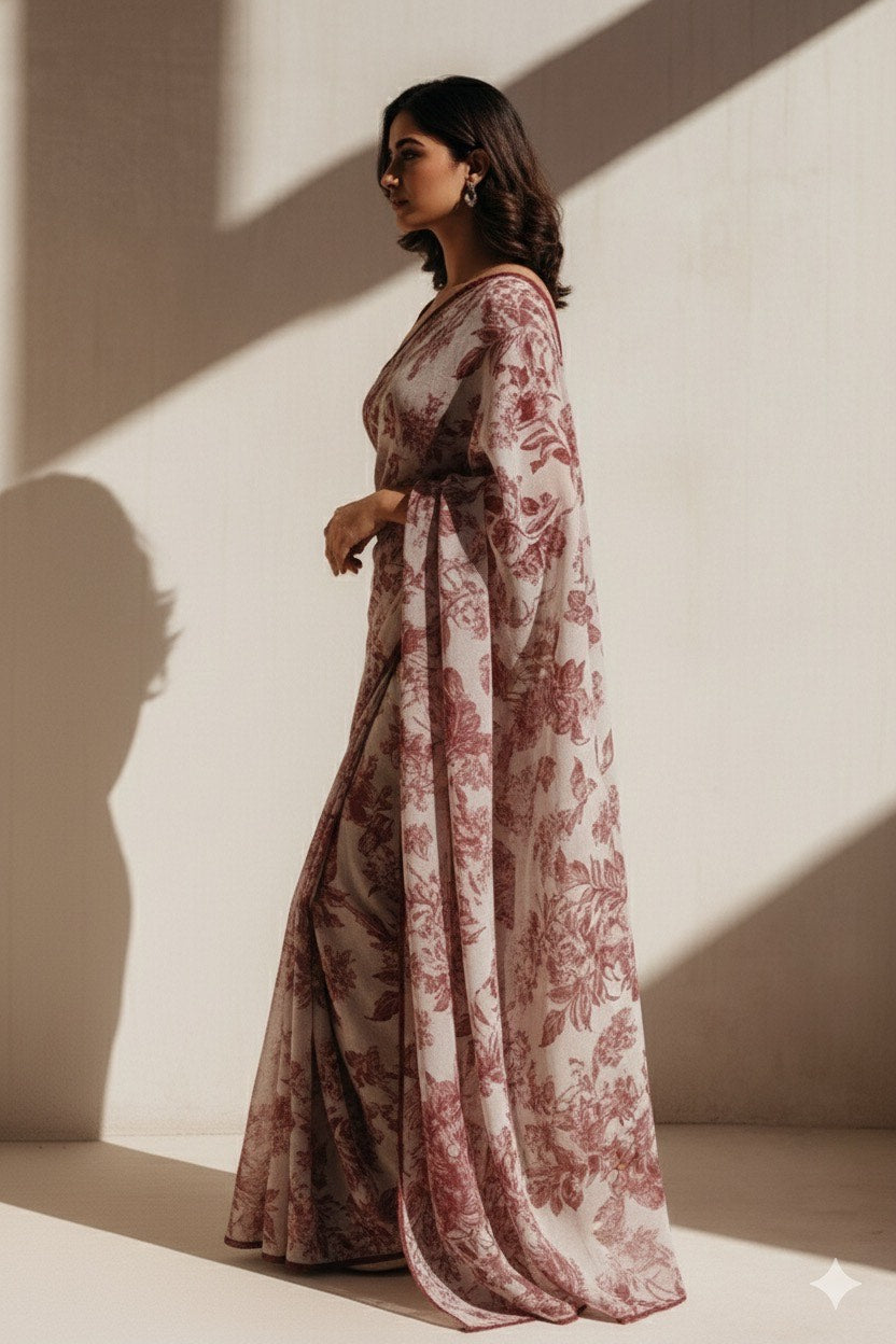 Fable Floral Maroon Ready To Wear Saree