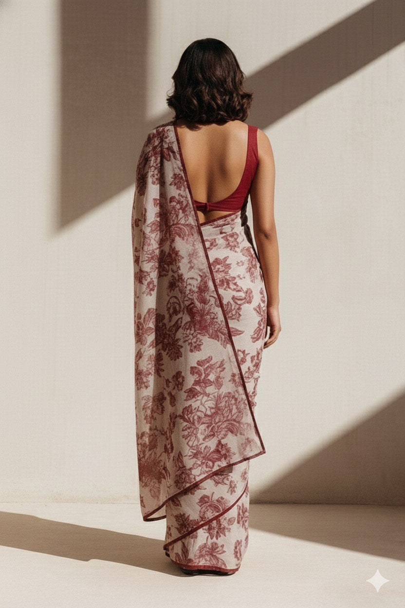 Fable Floral Maroon Ready To Wear Saree
