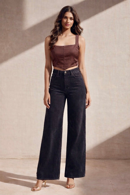 Vive Solid Brown Corset Top