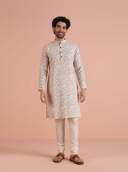 Men's Multi-color Printed Kurta Churidar Set