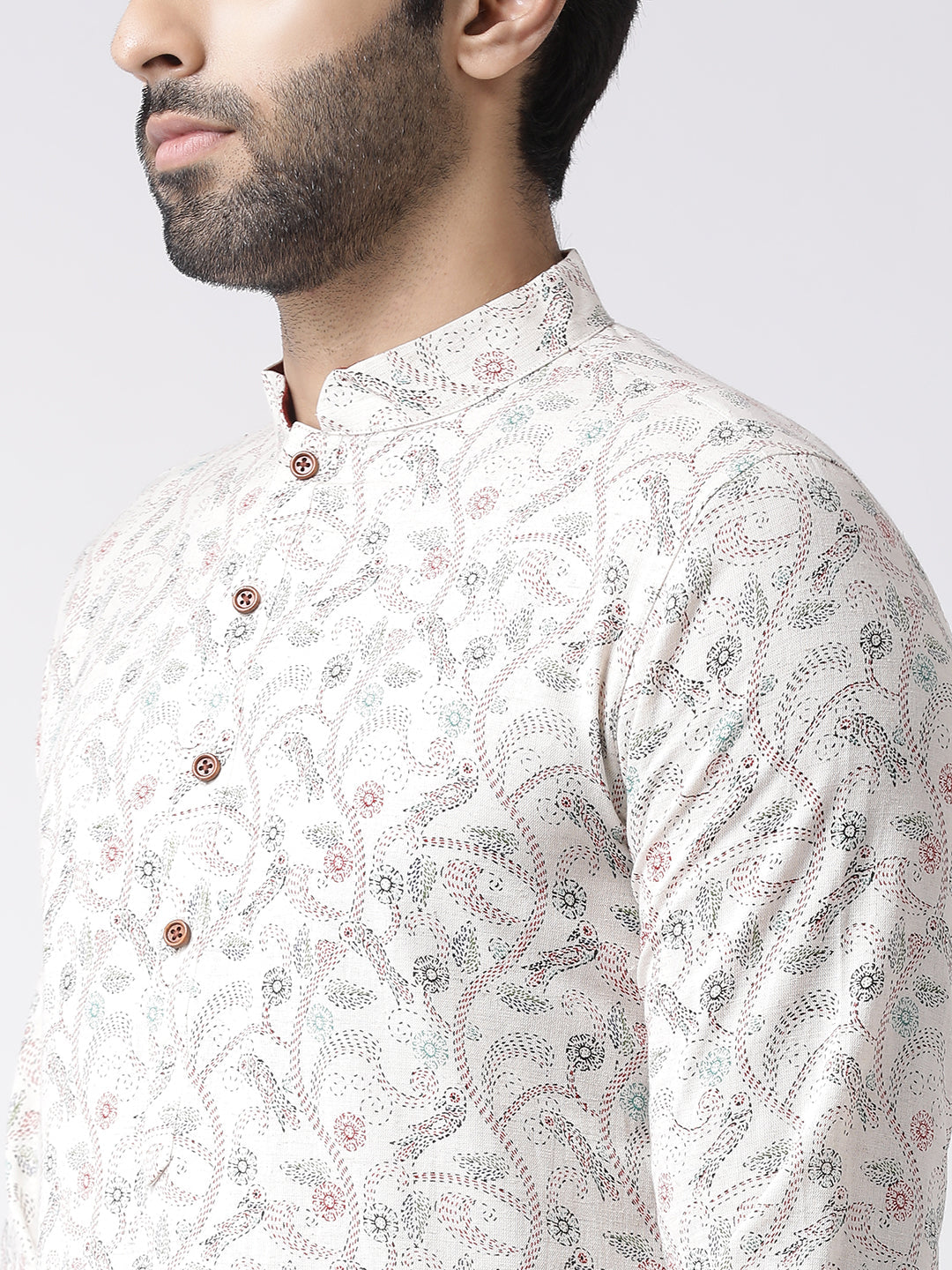 Men's Multi-color Printed Kurta Churidar Set