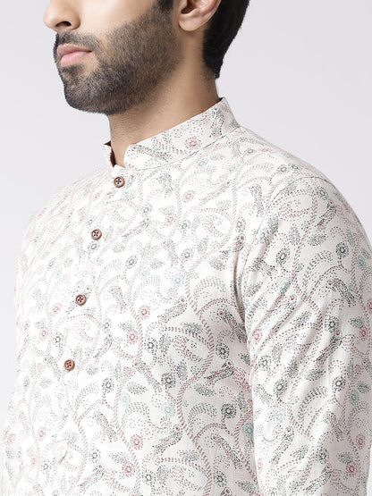 Men's Multi-color Printed Kurta Churidar Set