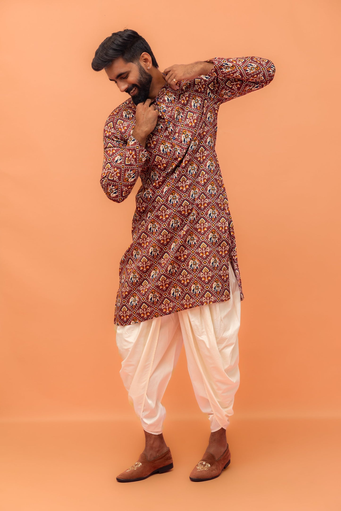 Men's Pink Printed Kurta Dhoti Set