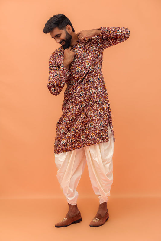 Men's Pink Printed Kurta Dhoti Set