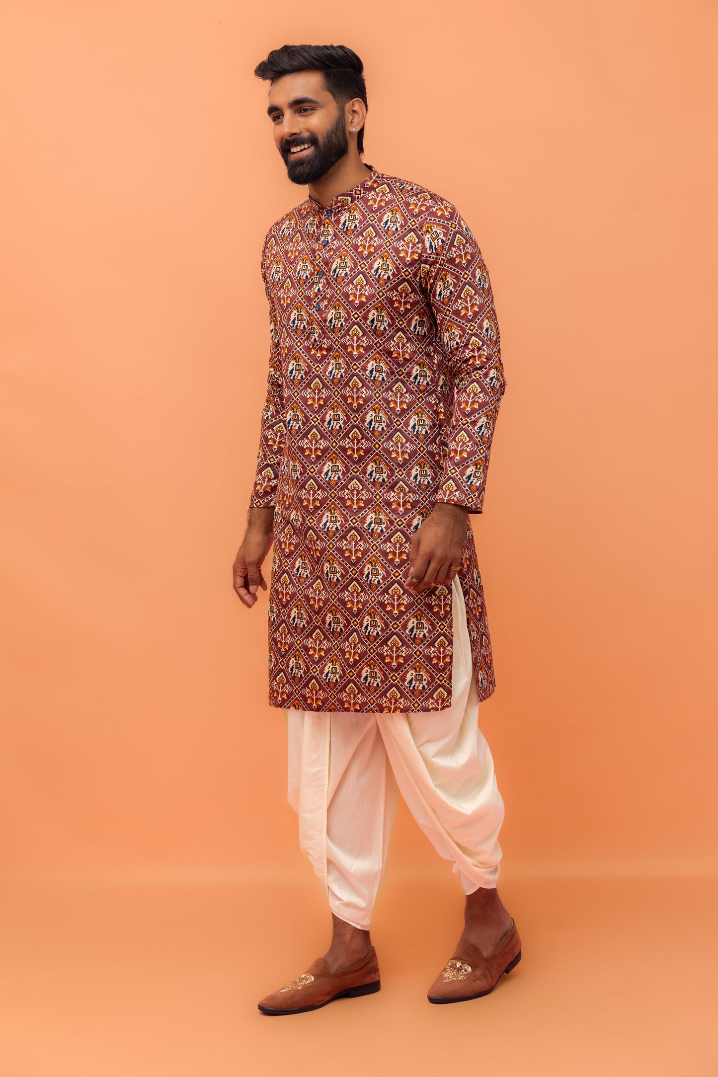 Men's Pink Printed Kurta