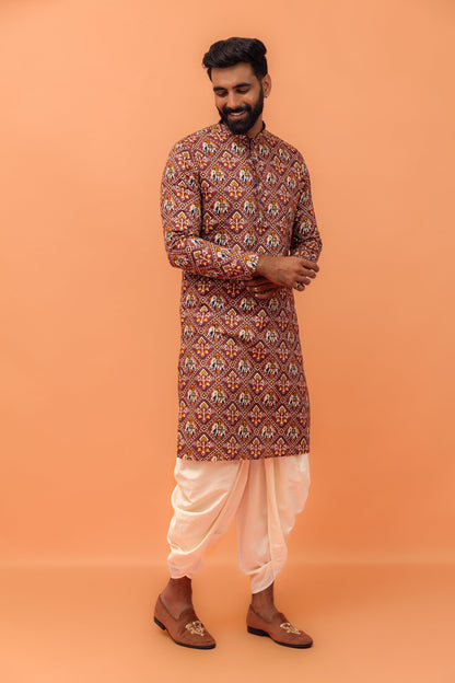 Men's Pink Printed Kurta