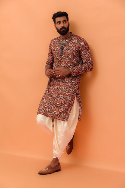 Men's Pink Printed Kurta