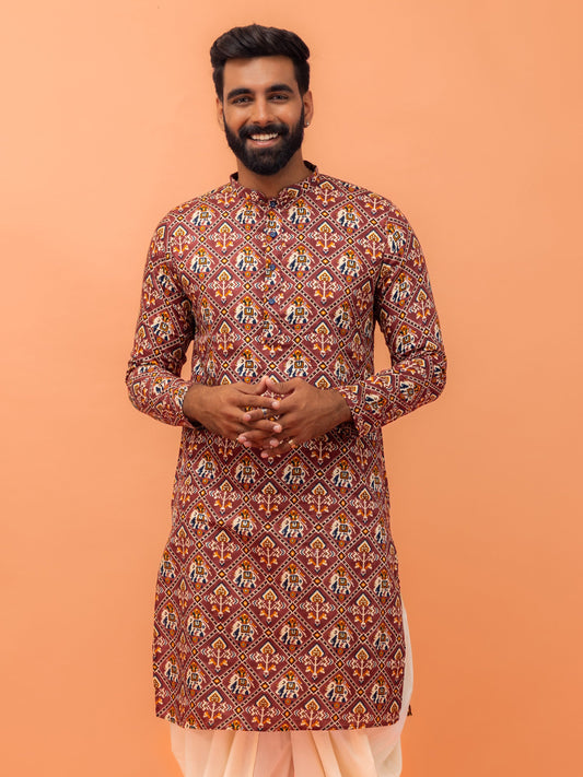 Men's Pink Printed Kurta