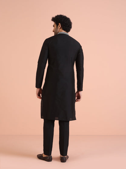 Men's Black Solid Dyed Kurta