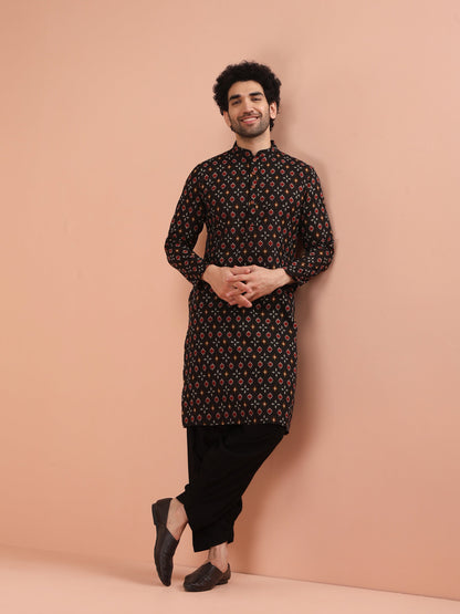 Men's Black Printed Kurta