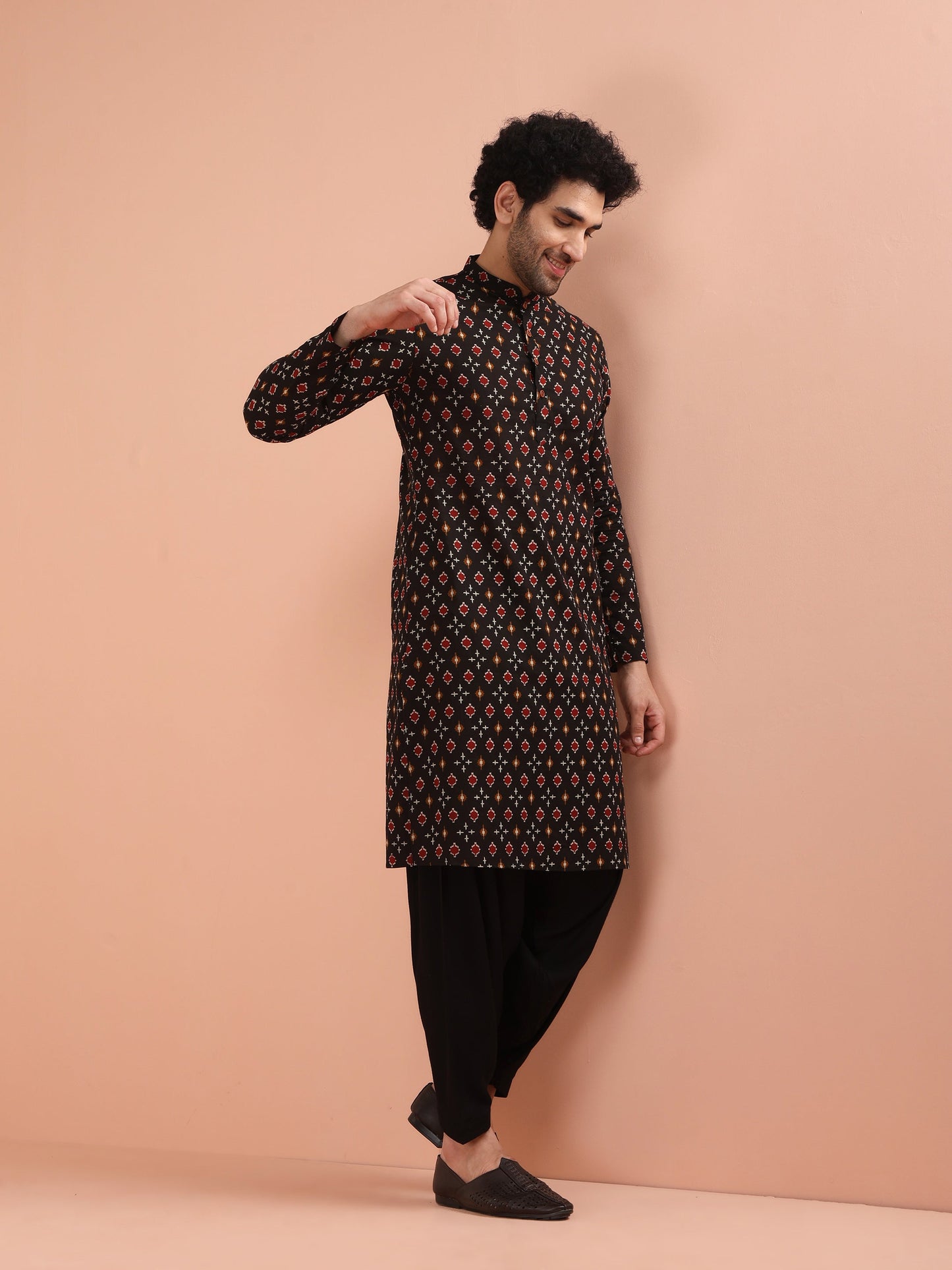 Men's Black Printed Kurta