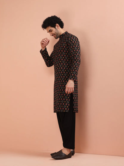 Men's Black Printed Kurta