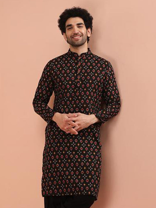 Men's Black Printed Kurta